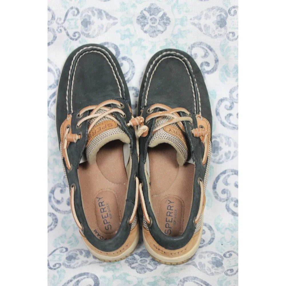 Sperry Top Sider Boat Shoes Womens 6.5M Navy Tan‎ Mesh Leather Laces